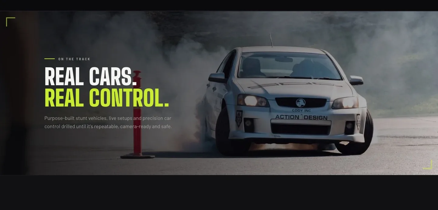 Stunt Driving Clinic website "Real cars, real control" section